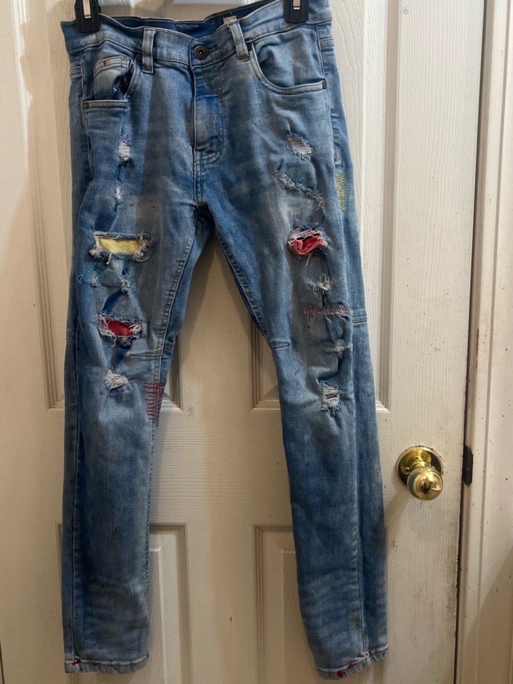 Light Blue Skinny Ripped Jeans with Color Patch Details